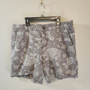 Columbia Women's Gray Linen Cotton Blend Shorts Rustic Floral Design Size 12